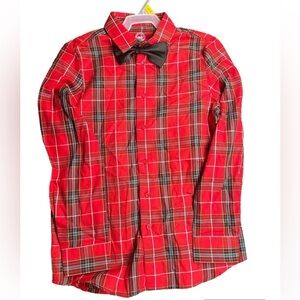 Boys Long Sleeve Button Plaid Shirt with Bow Tie|Size 10/12